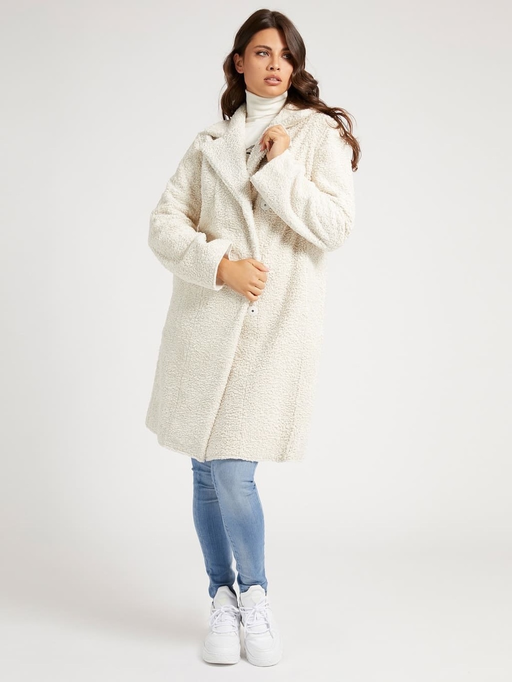 Guess Manuela Faux Fur Coat in Ivory, XS